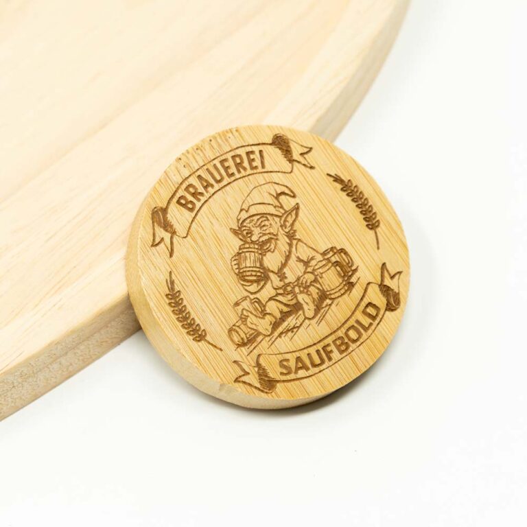Runder magnetischer Flaschenöffner mit Kobold Motiv Brauerei Saufbold
