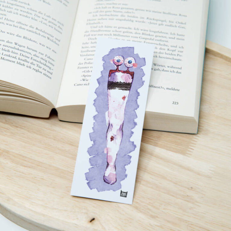 Halloween Lesezeichen mit Aquarell Motiv der Kreatur Leggy